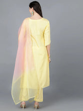 Women Yellow Poly Silk Embroidered Kurta Trousers With Dupatta 2
